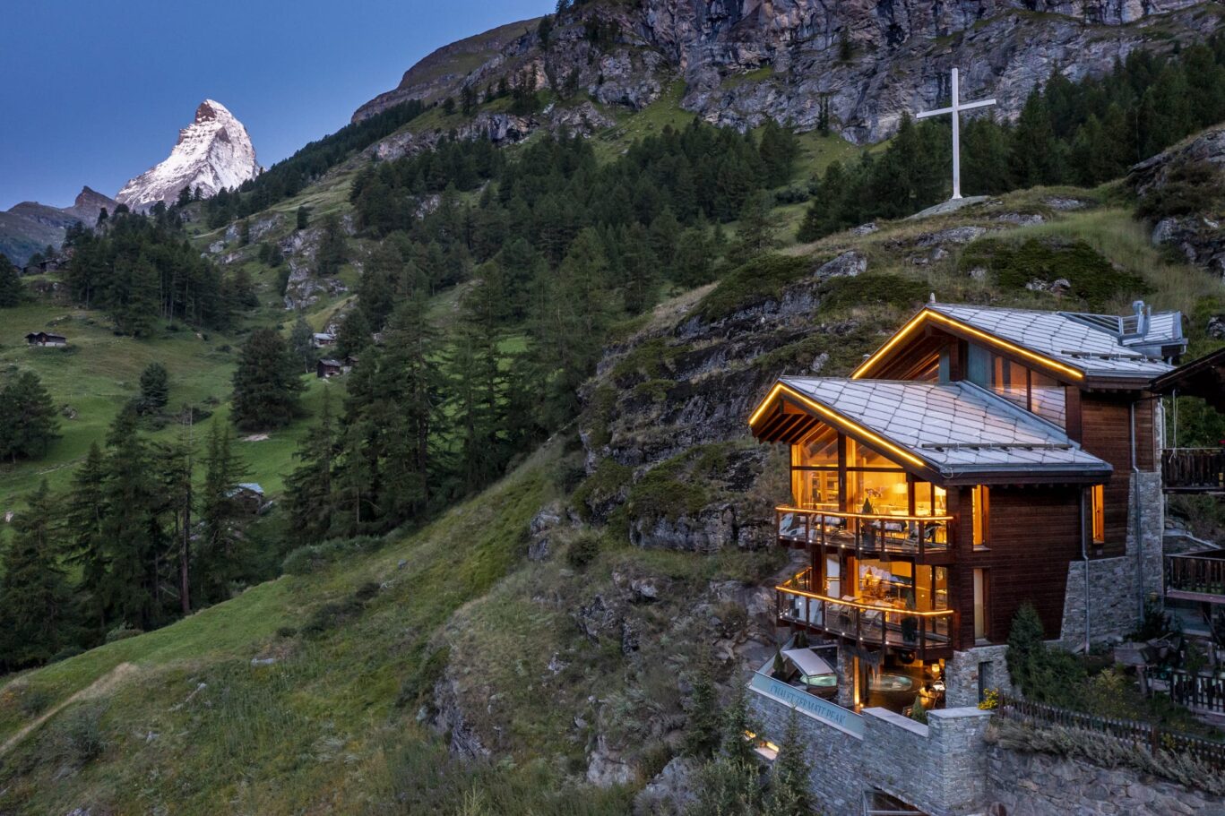 a. Chalet Drone shote Chalet in summer cross and MH